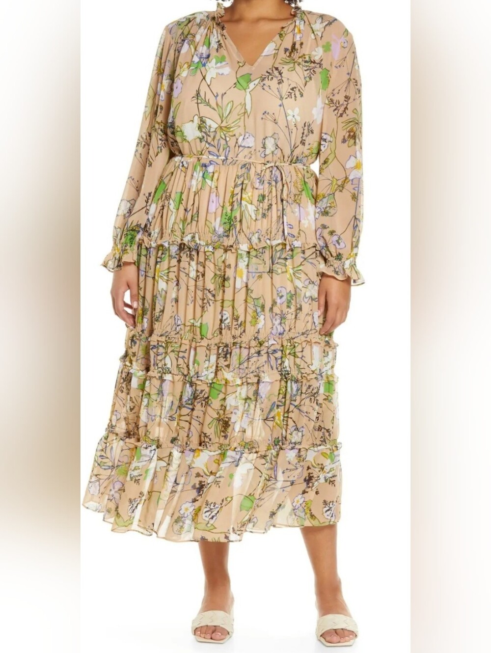 Halogen Long Sleeve Tiered Maxi Dress